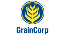 GrainCorp logo featuring a stylized yellow grain ear inside a blue and yellow circle, with "GrainCorp" written in blue text below the emblem.