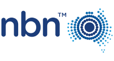 The image shows the "nbn" logo in blue lowercase letters with a dotted circular pattern forming the shape of Australia to the right. The design suggests connectivity and network coverage.