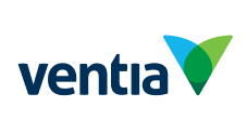 The Ventia logo featuring the word "ventia" in dark blue lowercase letters next to a stylized V shape composed of overlapping blue and green segments.