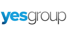 The logo features the word "yesgroup." The "yes" part is written in bold blue letters, and "group" is in gray, thin letters, both on a white background.